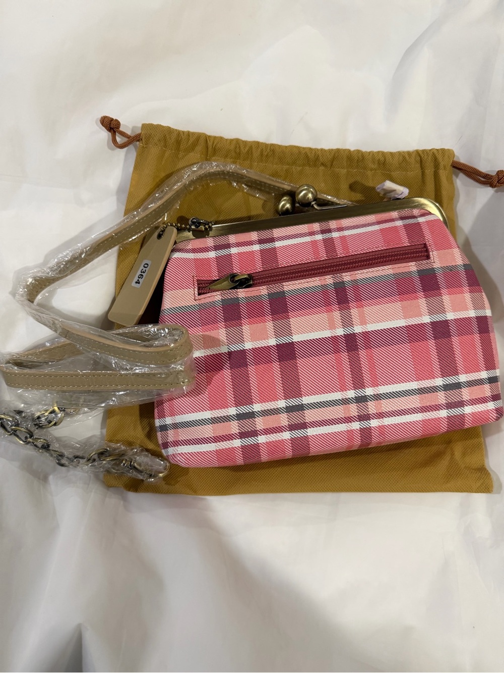 Anuschka Pink Plaid Framed Crossbody Bag